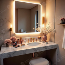 Квадратное зеркало в ванную комнату с подсветкой Катани 80х80 см